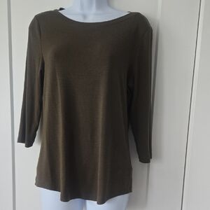 Jones New York Black‎ and Green 3/4 Sleeve Relaxed Top